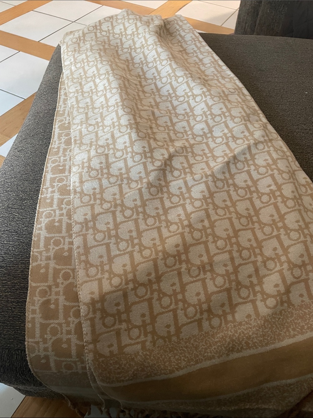 Monogram print Beige Logo Jacquard Scarf